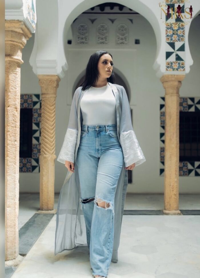 Kimono luxueux Moussline Royale et changeante H'raj fait a la main – Image 1