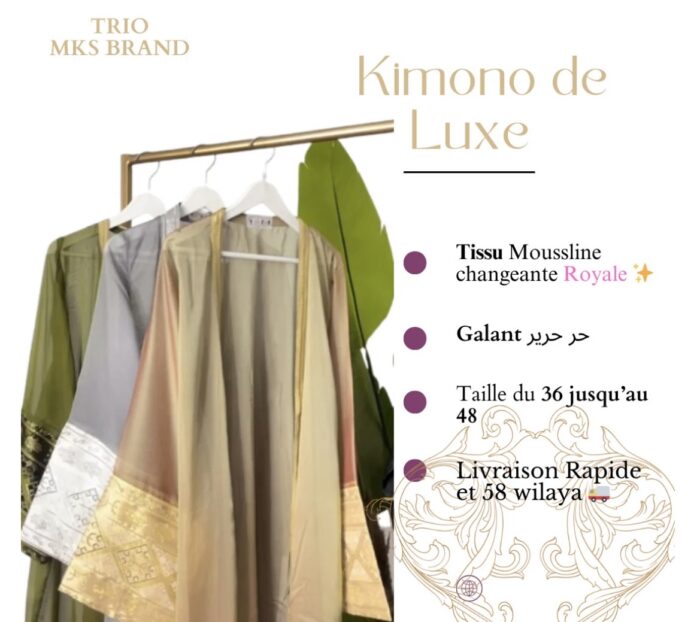 Kimono luxueux Moussline Royale et changeante H'raj fait a la main – Image 4